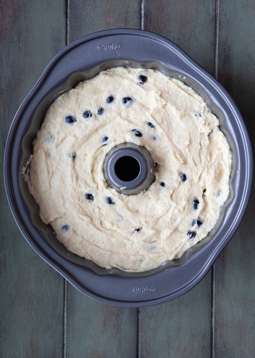 The batter in the prepared pan before baking.