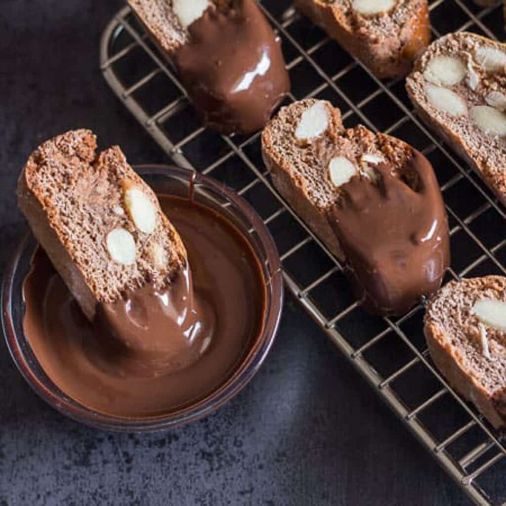 Chocolate dipped chocolate biscotti.