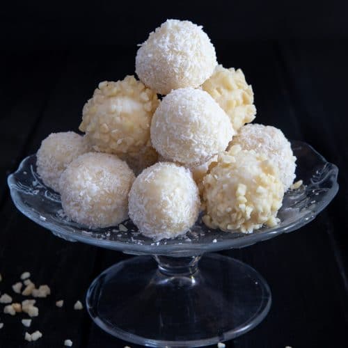 Truffles on a glass dish.