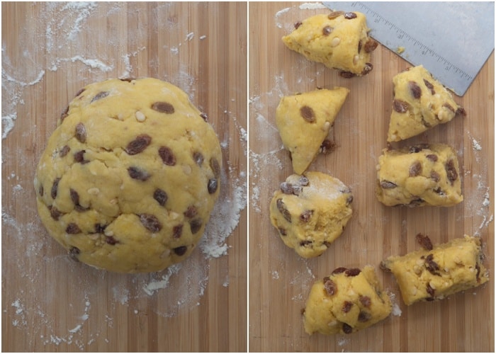 Dividing the dough into equal parts.