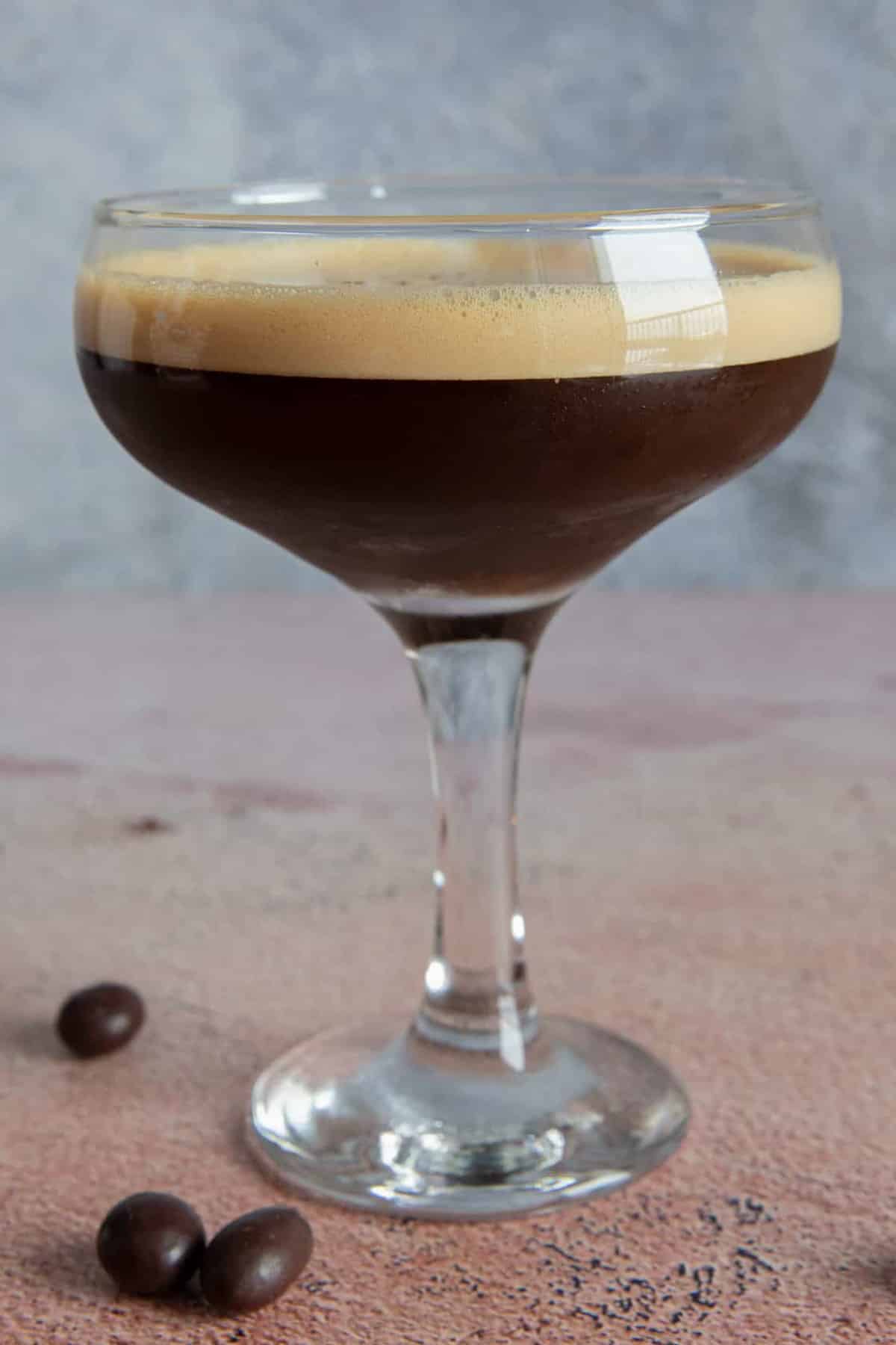 Espresso martini in a glass.