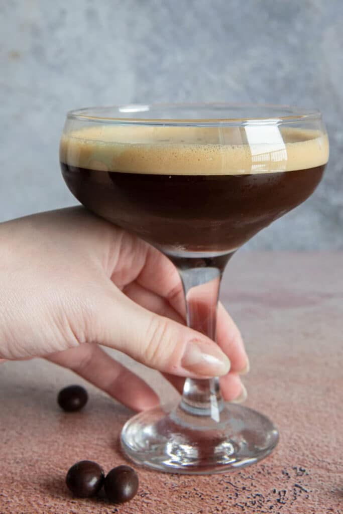 Espresso martini in a glass.