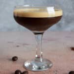 Espresso martini in a glass.