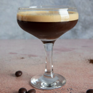 Espresso martini in a glass.