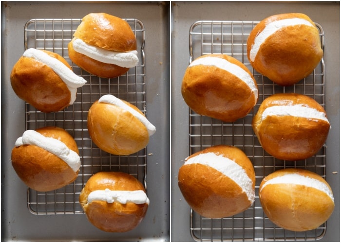 The buns filled with the cream.