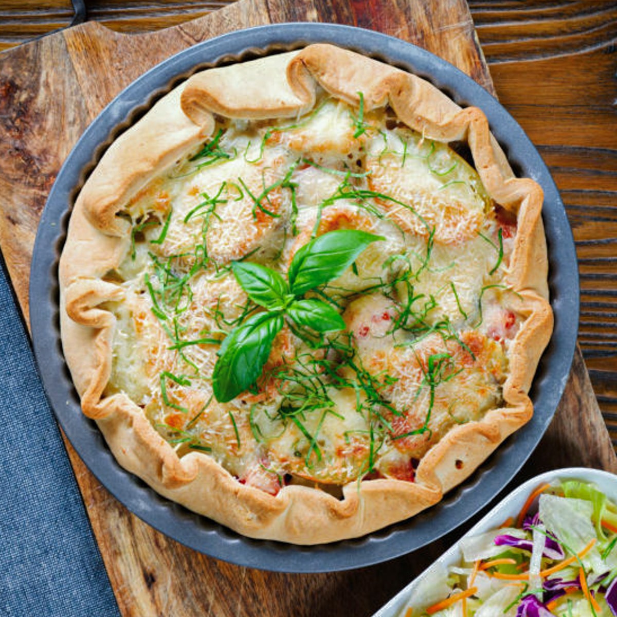 Potato pie in the pan.