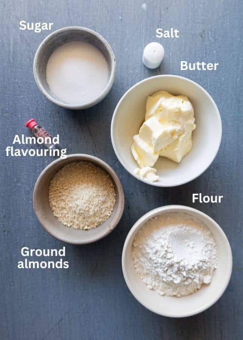 Ingredients for the almond cookies.