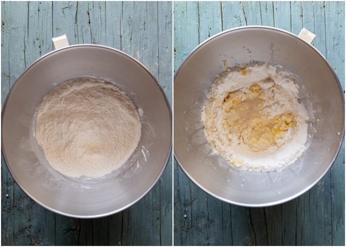 Mixing the dough in the mixing bowl.