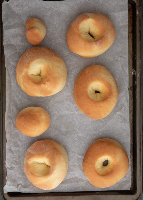 The donuts baked on the baking sheet.