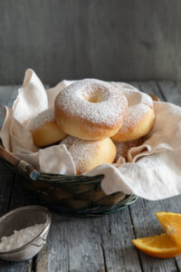 Donuts in a basket.