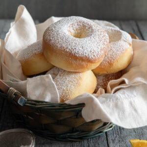 Donuts in a basket.