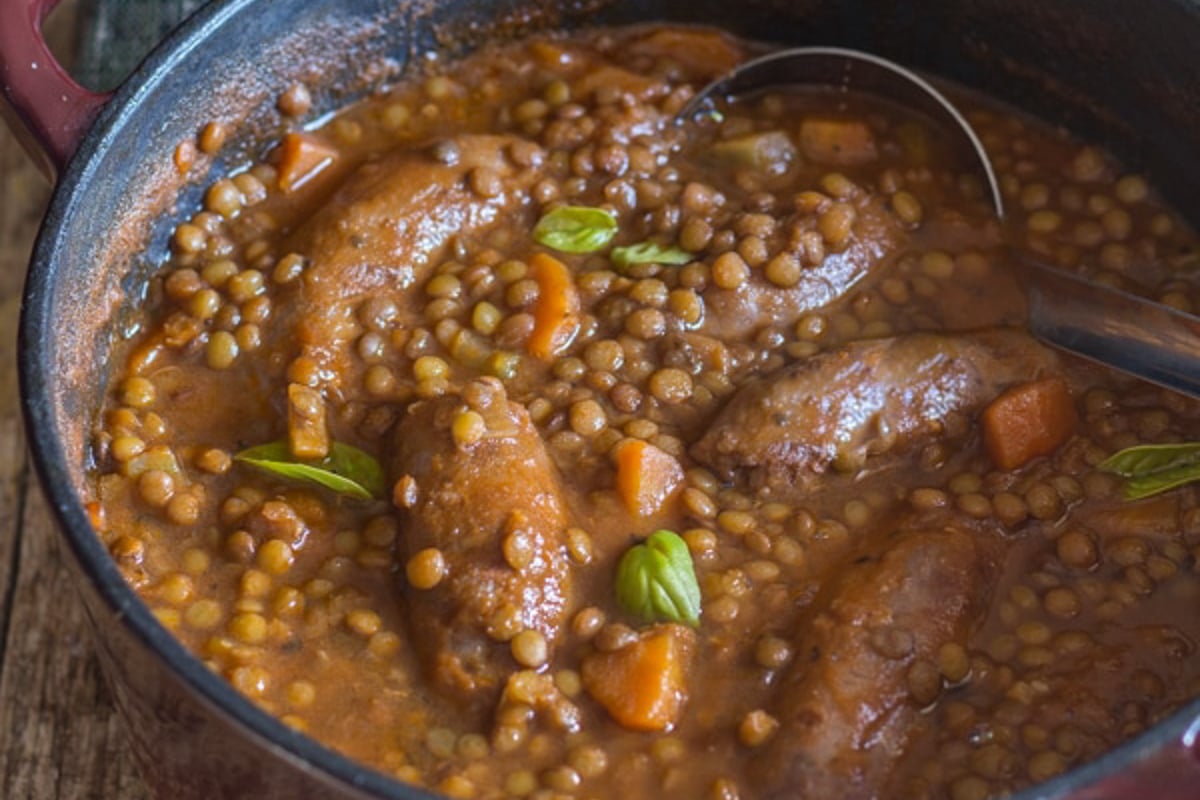 Lentil and sausage stew.