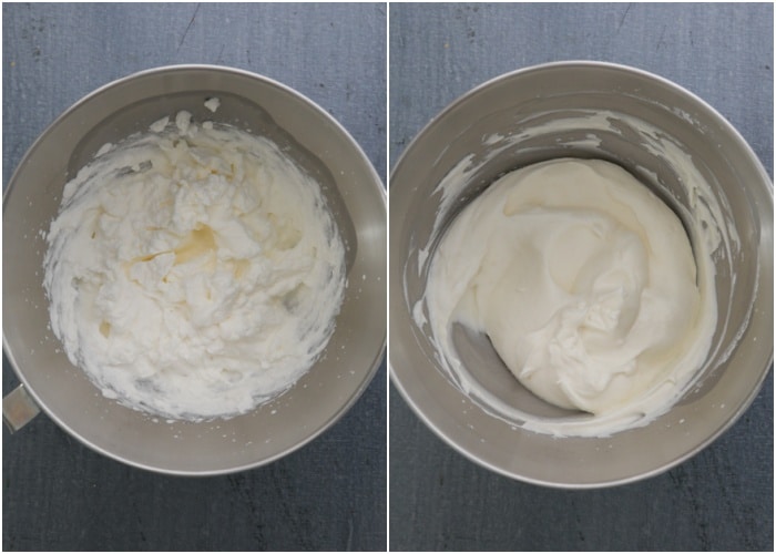 The cream whipped and mixed with the cooled mixture.