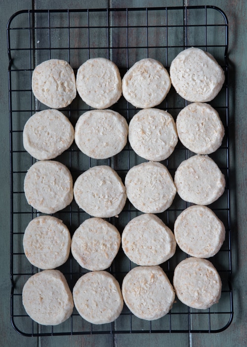 The cookies baked on a wire rack.