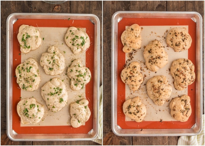 The knots before and after baking.