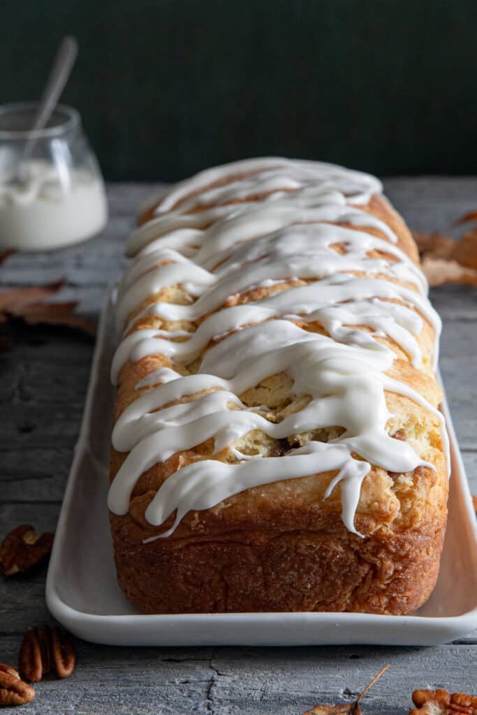 Cinnamon bread on a white plate.