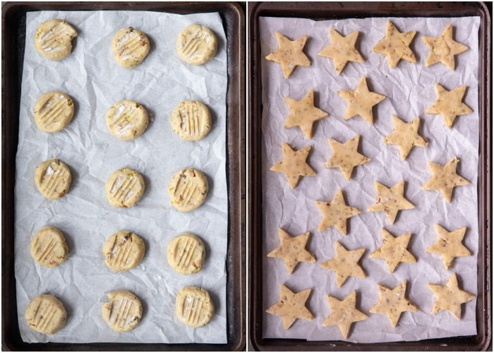 The unbaked cookies on the baking sheet.