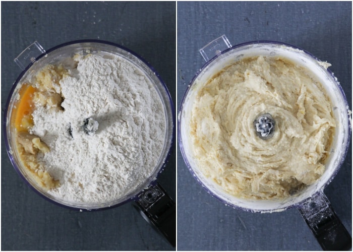 Making the gnocchi dough in the food processor.