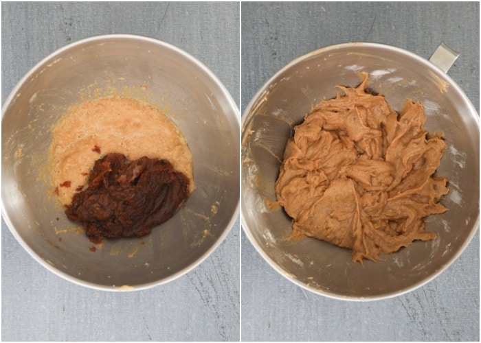 Mixing the wet ingredients in a mixing bowl.