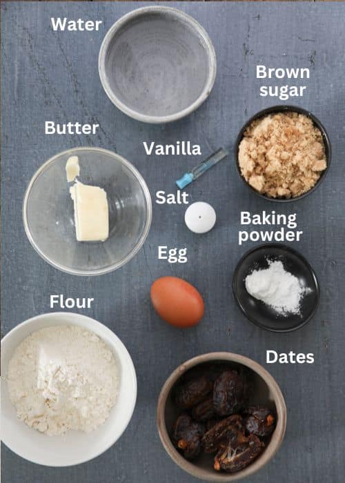 Ingredients for the cake recipe.