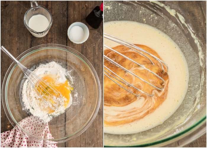 Making the batter in a glass bowl.