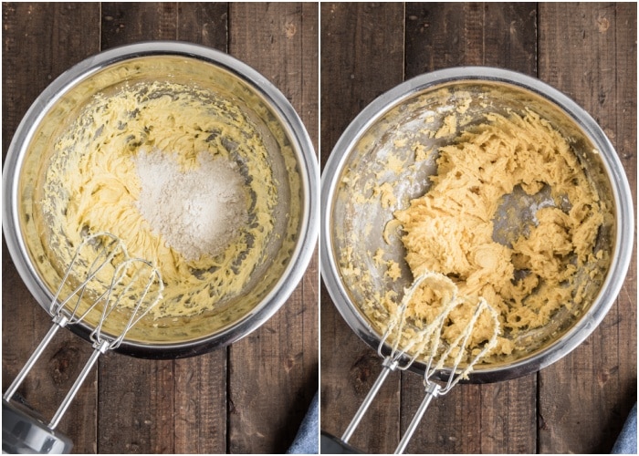 Adding the dry ingredients and making a dough.