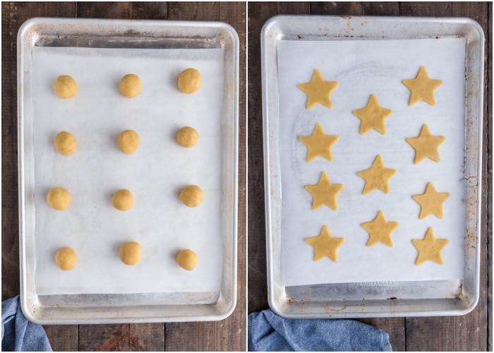 The cookies before baked on the baking sheets.