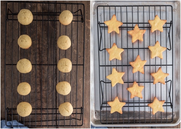 The baked cookies on a wire rack.