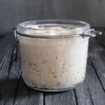 Lievito madre in a glass jar.