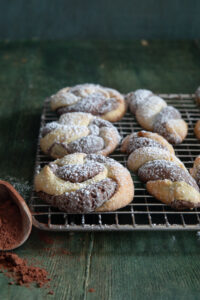 Twist cookies on a wire rack.