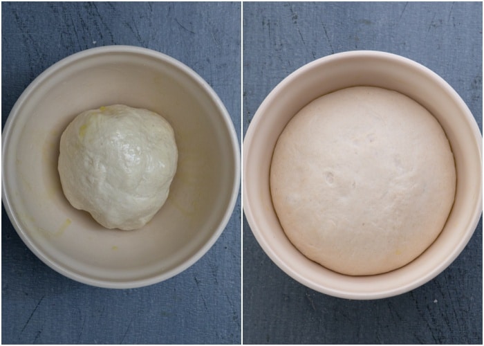 The dough before and after rising.