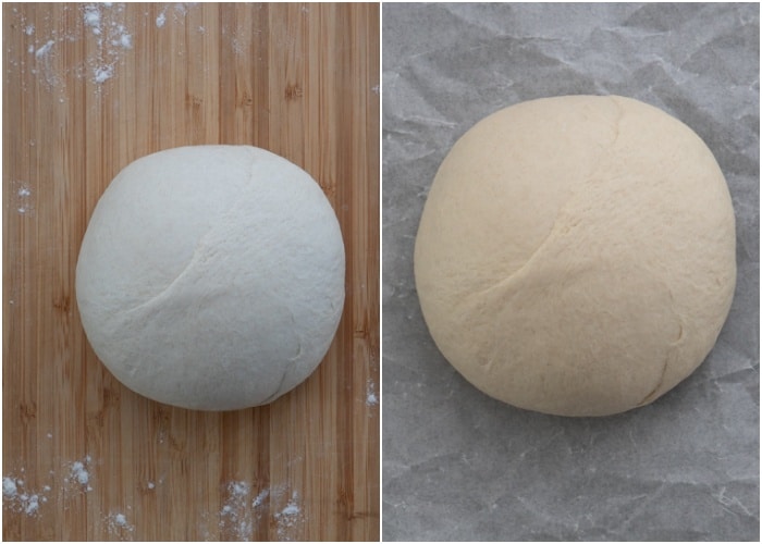 The dough before and after rising.