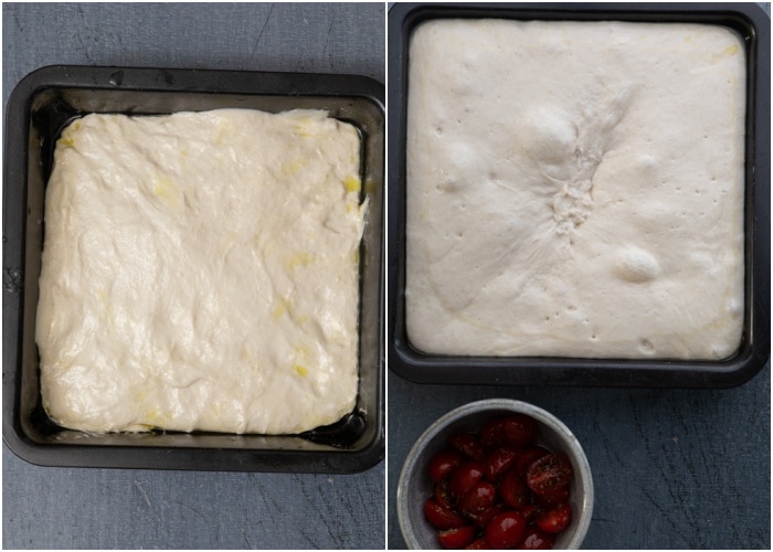 The dough before and after rising.