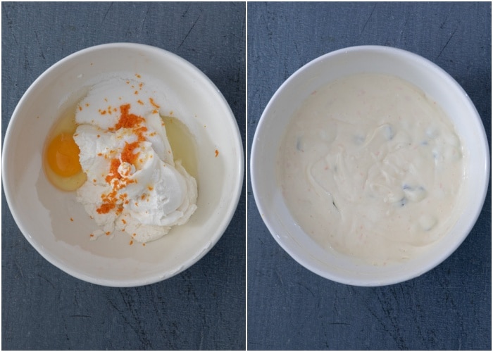 Making the filling and adding the chocolate chips in a white bowl.