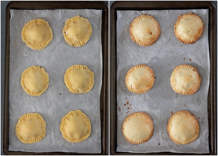 The cookies on the baking sheet before and after baked.