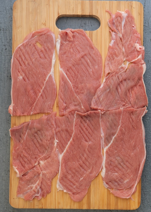 The veal on a wooden board.