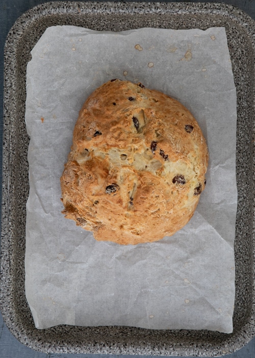 The bread baked on the baking sheet.