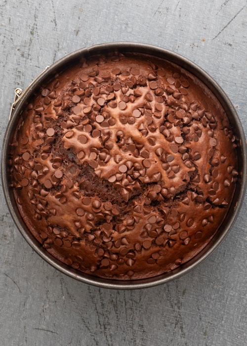 The cake baked in the pan.