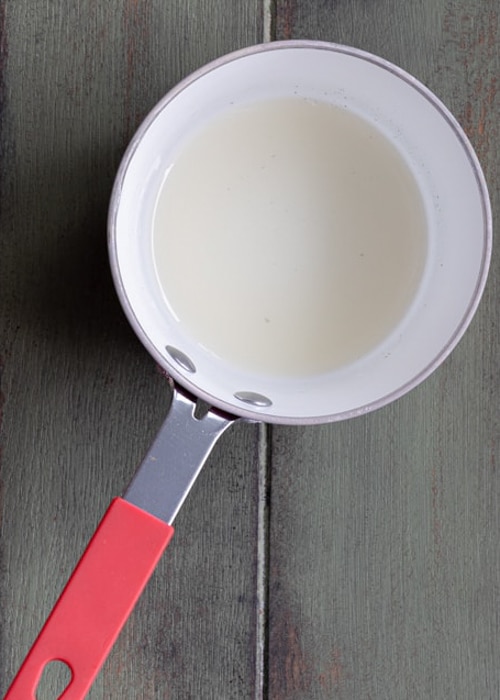 Making the gelatine in a small pot.