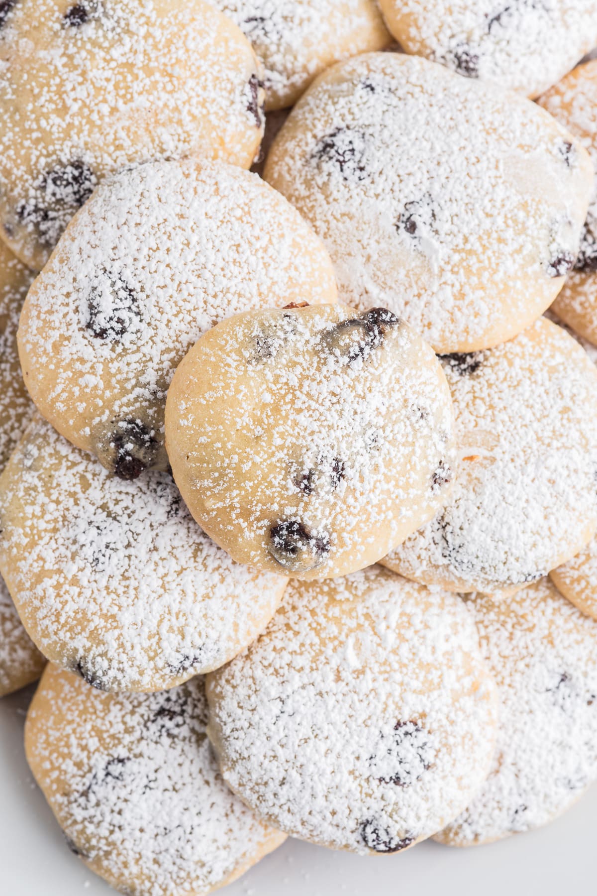 Ricotta chocolate chip cookies on top of each other.