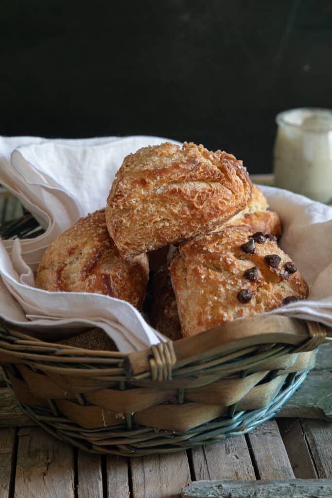 Lievito madre scones in a basket.