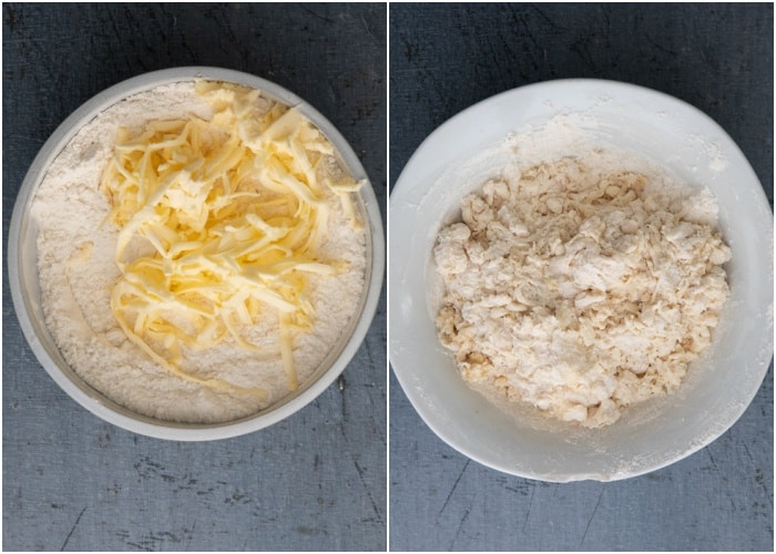 The dry ingredients mixed and the butter added in.