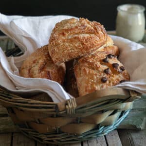 Lievito madre scones in a basket.