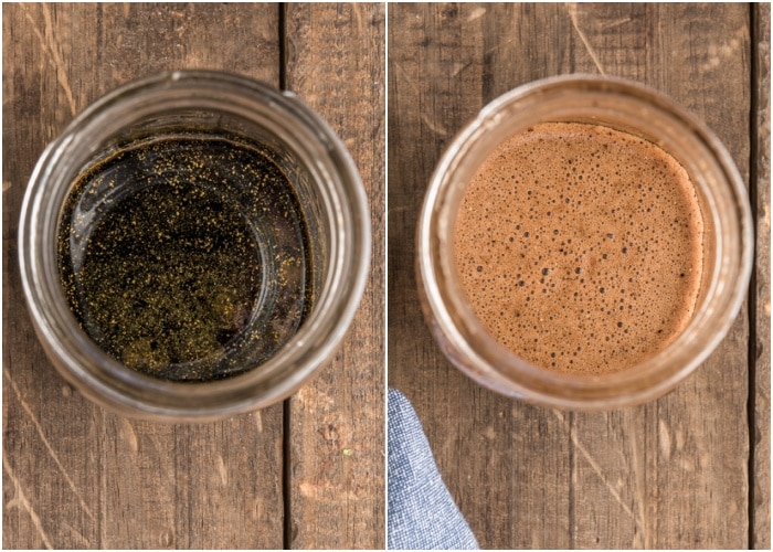 Making the dressing in a glass jar.