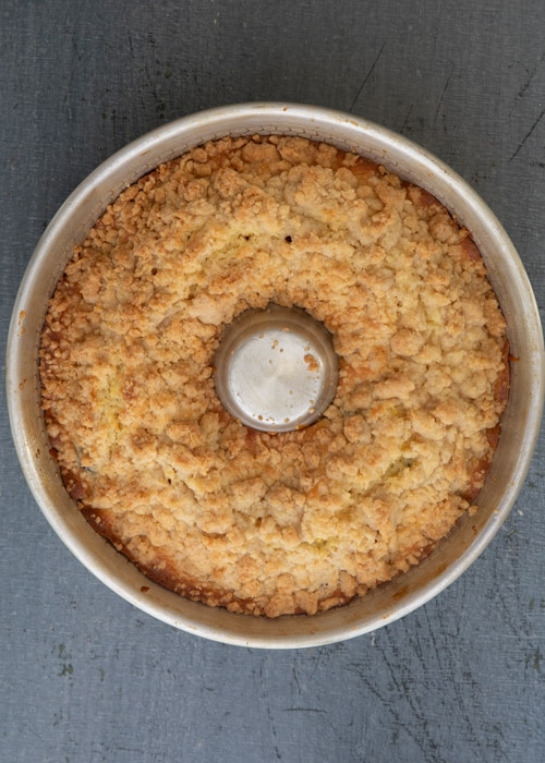 The cake baked in the pan.