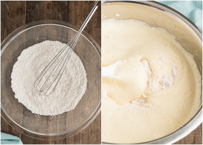 The dry ingredients whisked and added to the batter.