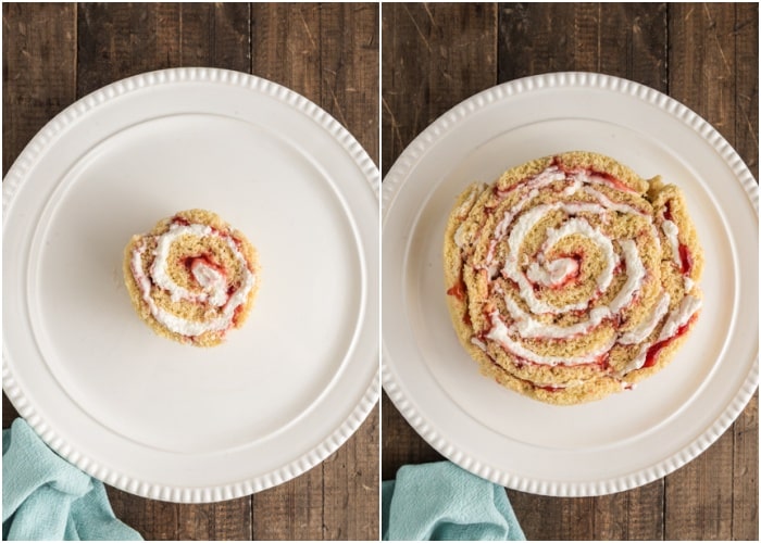 The strips rolled to form the cake.