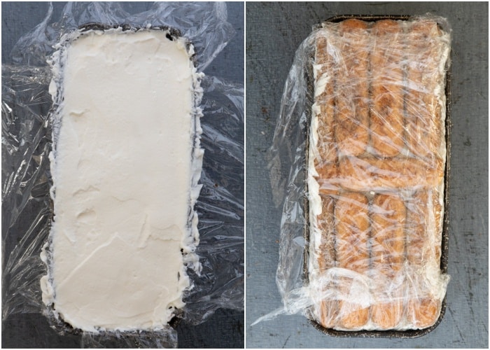 The tiramisu made in the loaf pan.