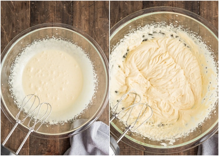 Beating the eggs and adding the wet ingredients.