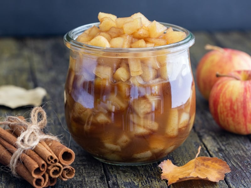 Caramelized apples in a jar.